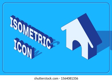 Isometric Dog house icon isolated on blue background. Dog kennel.  Vector Illustration