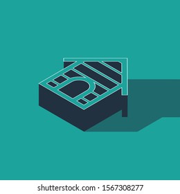 Isometric Dog house icon isolated on green background. Dog kennel.  Vector Illustration