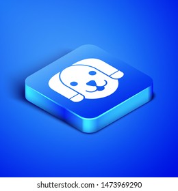 Isometric Dog icon isolated on blue background. Blue square button. Vector Illustration