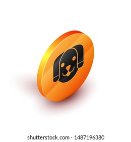 Isometric Dog icon isolated on white background. Orange circle button. Vector Illustration