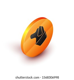 Isometric Dog icon isolated on white background. Orange circle button. Vector Illustration