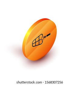 Isometric Dog muzzle icon isolated on white background. Orange circle button. Vector Illustration