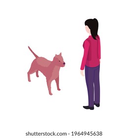 Composición cinóloga de entrenamiento de perros isométricos con personajes aislados ilustraciones vectoriales de mujeres y perros