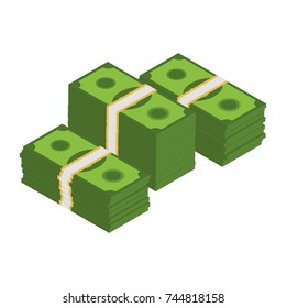 Isometric dollar banknotes. Pile of cash. Stack of money. Banking currency cash symbol. Template design of income and profits. Business concept. Vector illustration