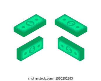 Isometric dollar cash icon set. Stack of notes in trendy style isolated on white background. 3d Money bundle symbol for web, design, game, apps. Vector illustration