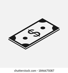 Icono vectorial de billetes en dólares isométrico aislado en fondo blanco.