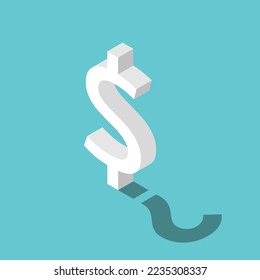 Isometric dollar sign, question mark shadow. Exchange rate, inflation, savings, finance, economic crisis and uncertainty concept. Flat design. EPS 8 vector illustration, no transparency, no gradients