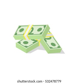 Isometric dollars bundles isolated on white background.