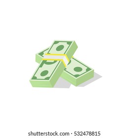 Isometric dollars bundles isolated on white background.