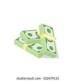 Isometric dollars bundles isolated on white background.