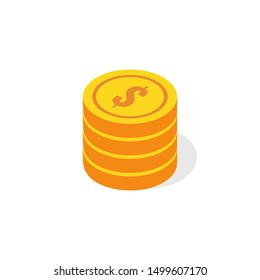 Isometric dollars coins isolated on white. Vector illustration.