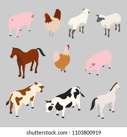 Isometric Domestic Animal Farm Vector