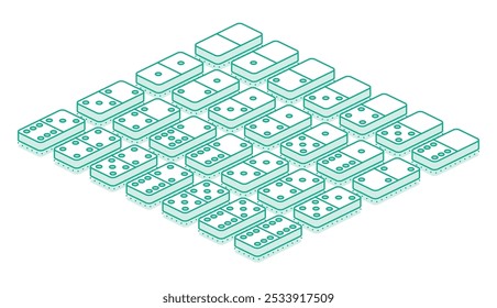 Conjunto de dominó isométrico. Ilustração vetorial. Contornar objetos isolados em branco.