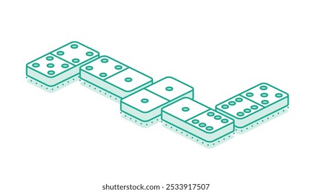 Jogo de dominó isométrico. Cassino. Ilustração vetorial. Contornar objetos isolados em branco.