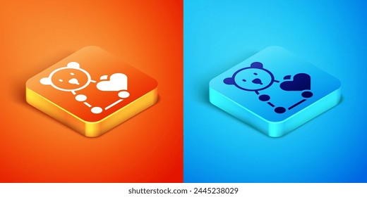 Isometric Donate child toys icon isolated on orange and blue background. Charity kindness, volunteer social assistance.  Vector