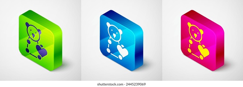 Isometric Donate child toys icon isolated on grey background. Charity kindness, volunteer social assistance. Square button. Vector