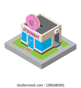 Isometric Donut Shop Building Flat Style 3D Vector