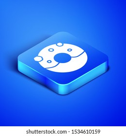 Isometric Donut with sweet glaze icon isolated on blue background. Blue square button. Vector Illustration