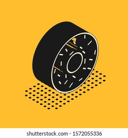 Isometric Donut with sweet glaze icon isolated on yellow background.  Vector Illustration