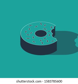 Isometric Donut with sweet glaze icon isolated on green background.  Vector Illustration