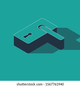 Isometric Door handle icon isolated on green background. Door lock sign.  Vector Illustration