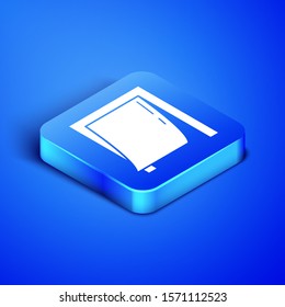 Isometric Door for pet icon isolated on blue background. Blue square button. Vector Illustration