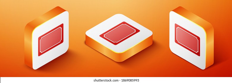 Isometric Doormat icon isolated on orange background. Welcome mat sign. Orange square button. Vector.