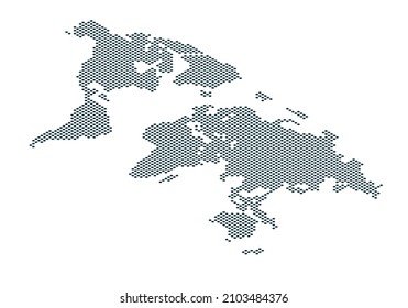 Mapa isométrico de la tierra con puntos. Mapa mundial formado por puntos. Mapa global con continentes como áfrica, américa, eurasia, europa asia y australia. Puntos sobre fondo blanco. Ilustración vectorial.