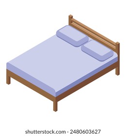 Isometric double bed illustration with minimalist, contemporary, and symmetrical design for a comfortable sleep in a modern interior home decor