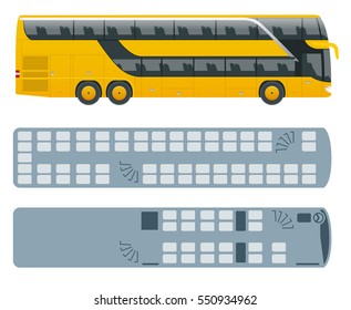 Isometric Double Decker Bus Or  Intercity And Plan Of Seating Arrangements. Urban Transport. For Infographics And Design Games.