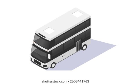 Isometric double-decker bus illustration in black and white. Vector illustration