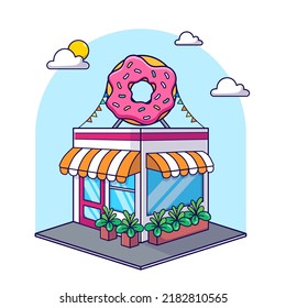 Isometric Doughnut Store building icon, 3d icon illustration vector landmark flat design isolated
