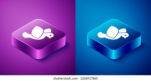 Isometric Dove icon isolated on blue and purple background. Square button. Vector