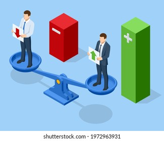 Isometric Up And Down Or Rise And Fall Concept. Financial Investments, Revenue Increase, Budget Management, Savings Account.