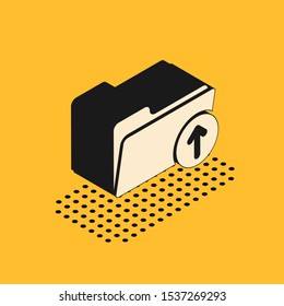 Isometric Download arrow with folder icon isolated on yellow background.  Vector Illustration