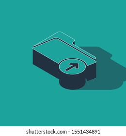 Isometric Download arrow with folder icon isolated on green background.  Vector Illustration