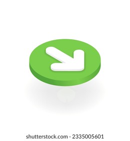 Isometric download button. 3d file loading icon presented at right angle top view. Down arrow as file uploading, data transfer symbol for internet use. Vector illustration isolated on white background