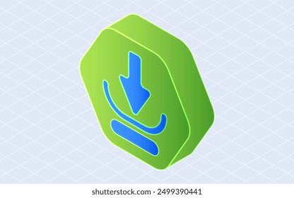 Isometric download button. Sharing and data transfer isolated on white background