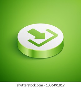 Isometric Download icon isolated on green background. Upload button. Load symbol. Arrow point to down. White circle button. Vector Illustration