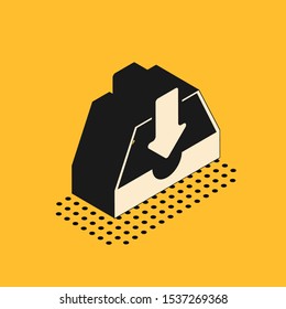 Isometric Download inbox icon isolated on yellow background.  Vector Illustration