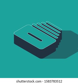 Isometric Drawer with documents icon isolated on green background. Archive papers drawer. File Cabinet Drawer. Office furniture.  Vector Illustration