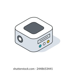Isometric drawing of a box with a square in the middle