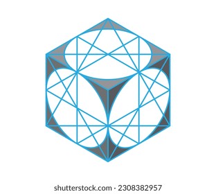 isometric drawing of a cube with circles inscribed