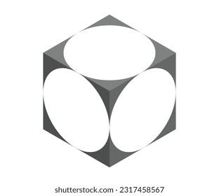 isometric drawing of a cube with circles inscribed