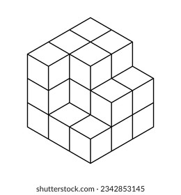 Dibujo de perspectiva isométrica, utilizado para representar formas tridimensionales. El cubo isométrico se representa en iconos vectoriales de línea.