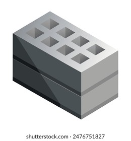 An isometric drawing showing a concrete block on a plain white background