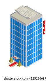 Isometric drawing of a tall hotel over white