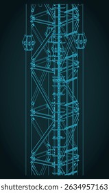 Isometric drawings of cell tower supports close-up stylized vector illustration