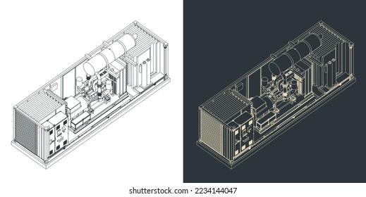 Isometric drawings of container type generator structure