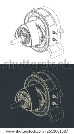 Isometric drawings of the cylinder, rotor and eccentric shaft design of a Wankel rotary engine
